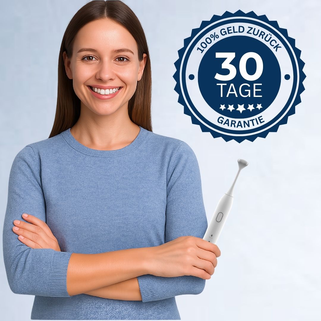 Zufriedene Kundin mit 30 Tage Geld-zurück-Garantie für elektrische Zahnseide