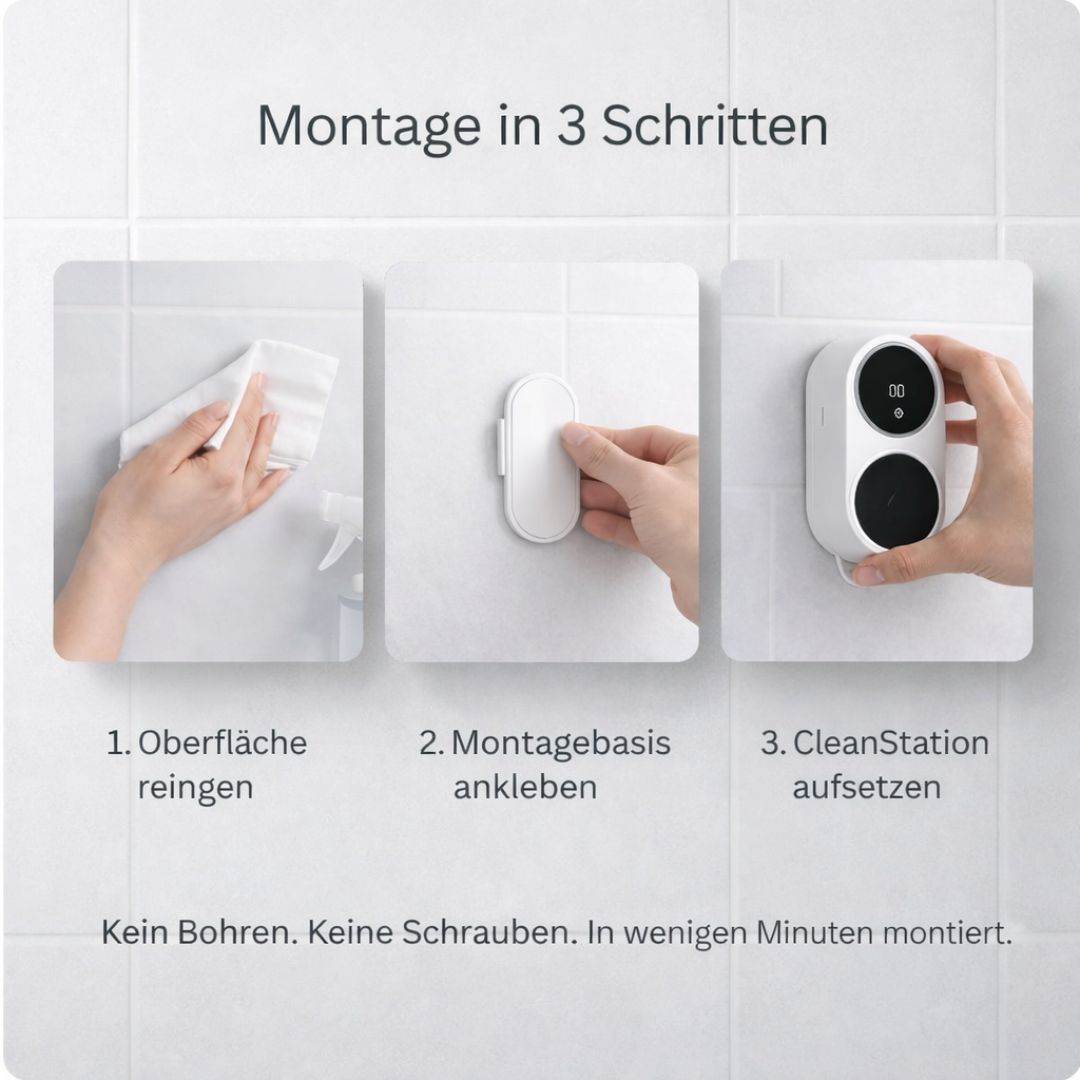 Montage der clenzii CleanStation in drei einfachen Schritten an der Wand
