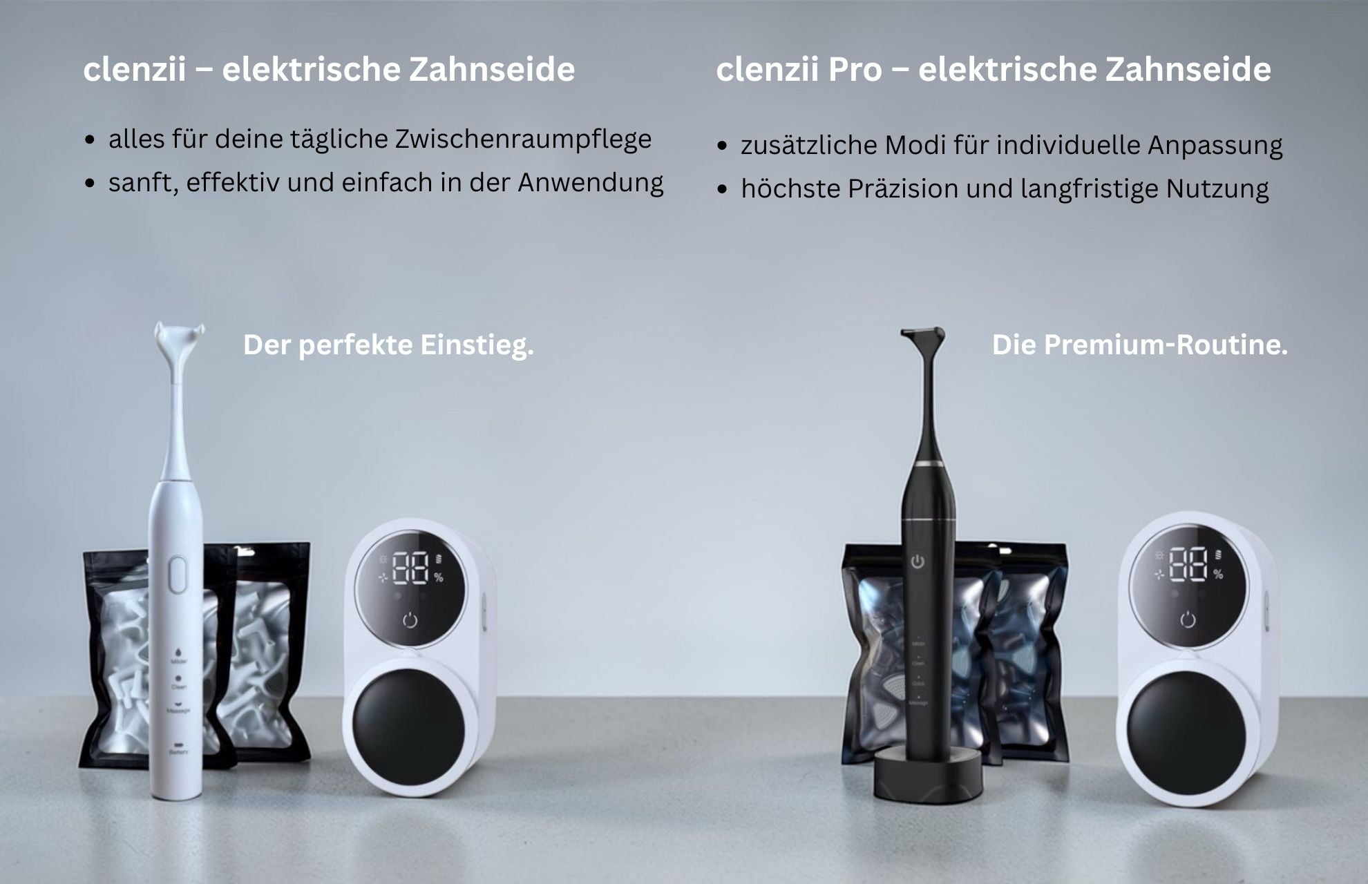 Vergleich clenzii Daily Routine und clenzii Pro Daily Routine mit CleanStation