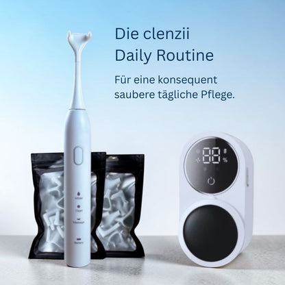 Clenzii Daily Routine Set Weiss mit CleanStation und Ersatzköpfen