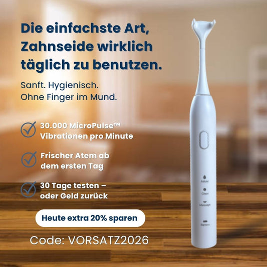 Elektrische Zahnseide für tägliche Zahnzwischenraumreinigung mit sanften Mikropuls-Vibrationen