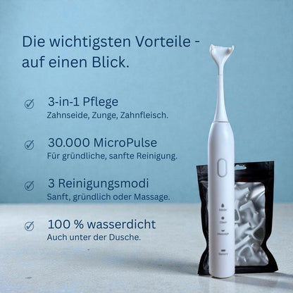 Vorteile der clenzii elektrischen Zahnseide – 3-in-1 Pflege und 30.000 Mikropulse