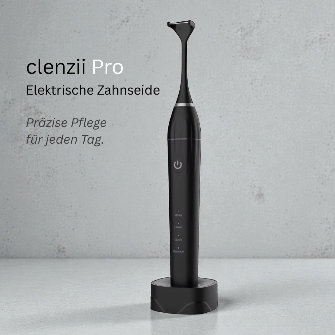 Clenzii Pro elektrische Zahnseide Schwarz mit Ladestation, Präzise Pflege für jeden Tag