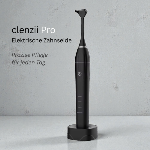 Clenzii Pro elektrische Zahnseide Schwarz mit Ladestation, Präzise Pflege für jeden Tag