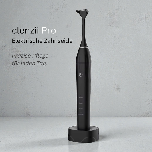 Clenzii Pro elektrische Zahnseide Schwarz mit Ladestation, Präzise Pflege für jeden Tag