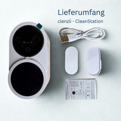 CleanStation Lieferumfang für clenzii elektrische Zahnseide mit Zubehör
