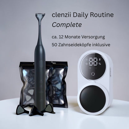 Clenzii Daily Routine Complete Set Schwarz mit CleanStation und 50 Ersatzköpfen