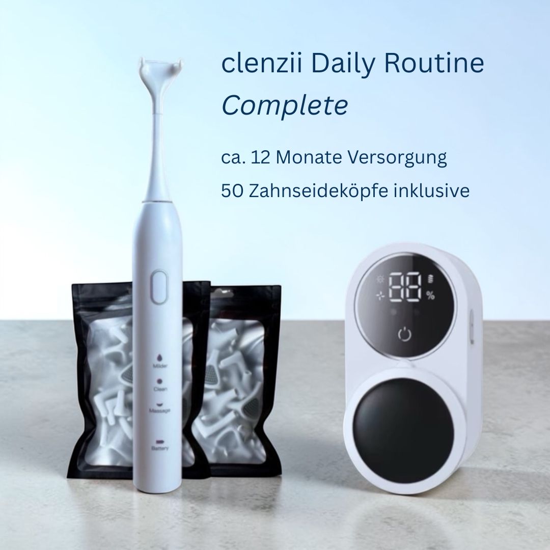 Clenzii Daily Routine Complete Set Weiss mit CleanStation und 50 Ersatzköpfen