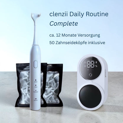 Clenzii Daily Routine Complete Set Weiss mit CleanStation und 50 Ersatzköpfen