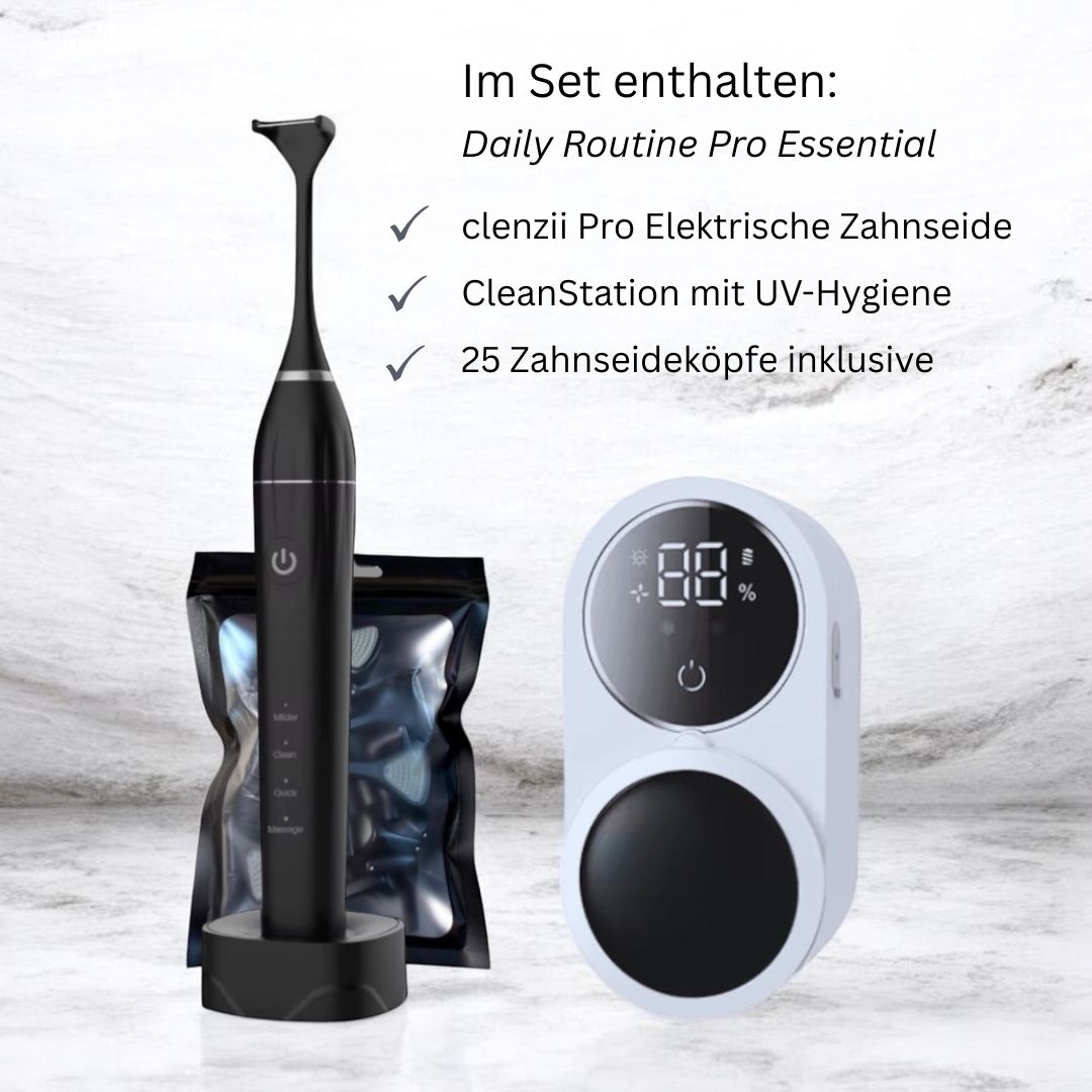 Clenzii Pro Daily Routine Essential Set mit CleanStation und 25 Ersatzköpfen