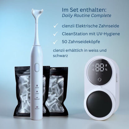 Clenzii Daily Routine Complete Set mit CleanStation und 50 Ersatzköpfen