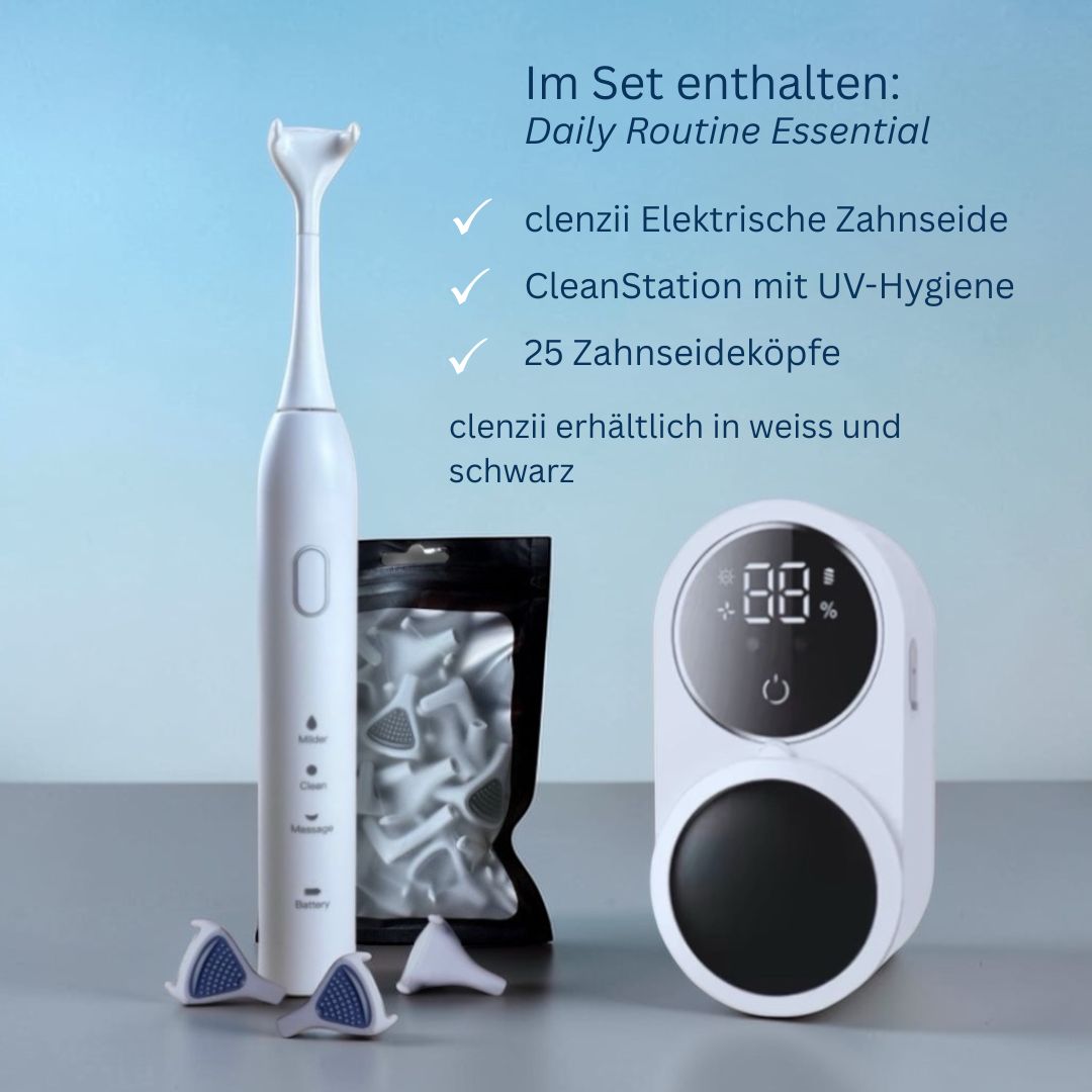 Clenzii Daily Routine Essential Set mit CleanStation und 25 Ersatzköpfen