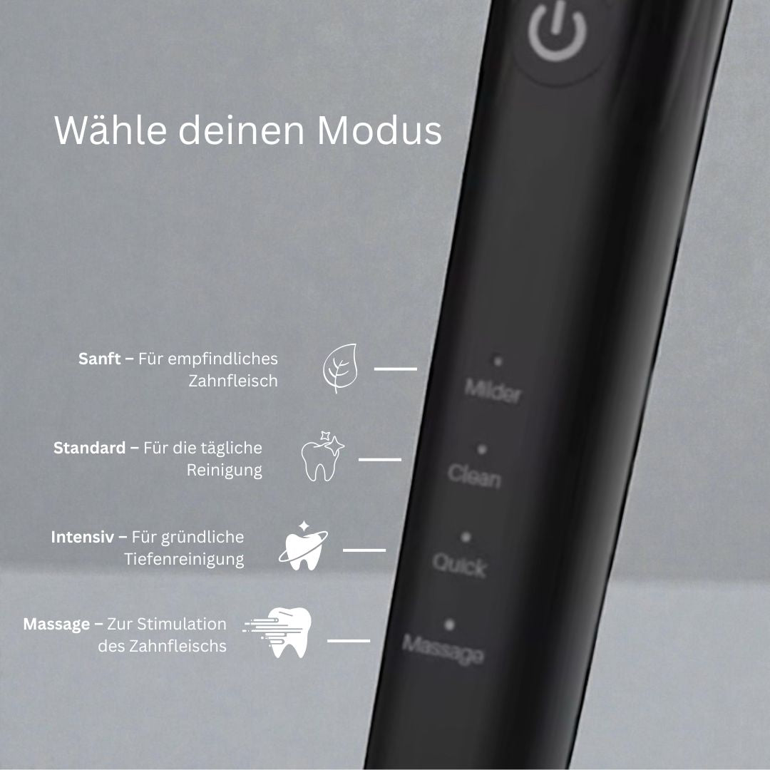 Modus-Auswahl an der clenzii Pro elektrischen Zahnseide mit 4 Reinigungsstufen